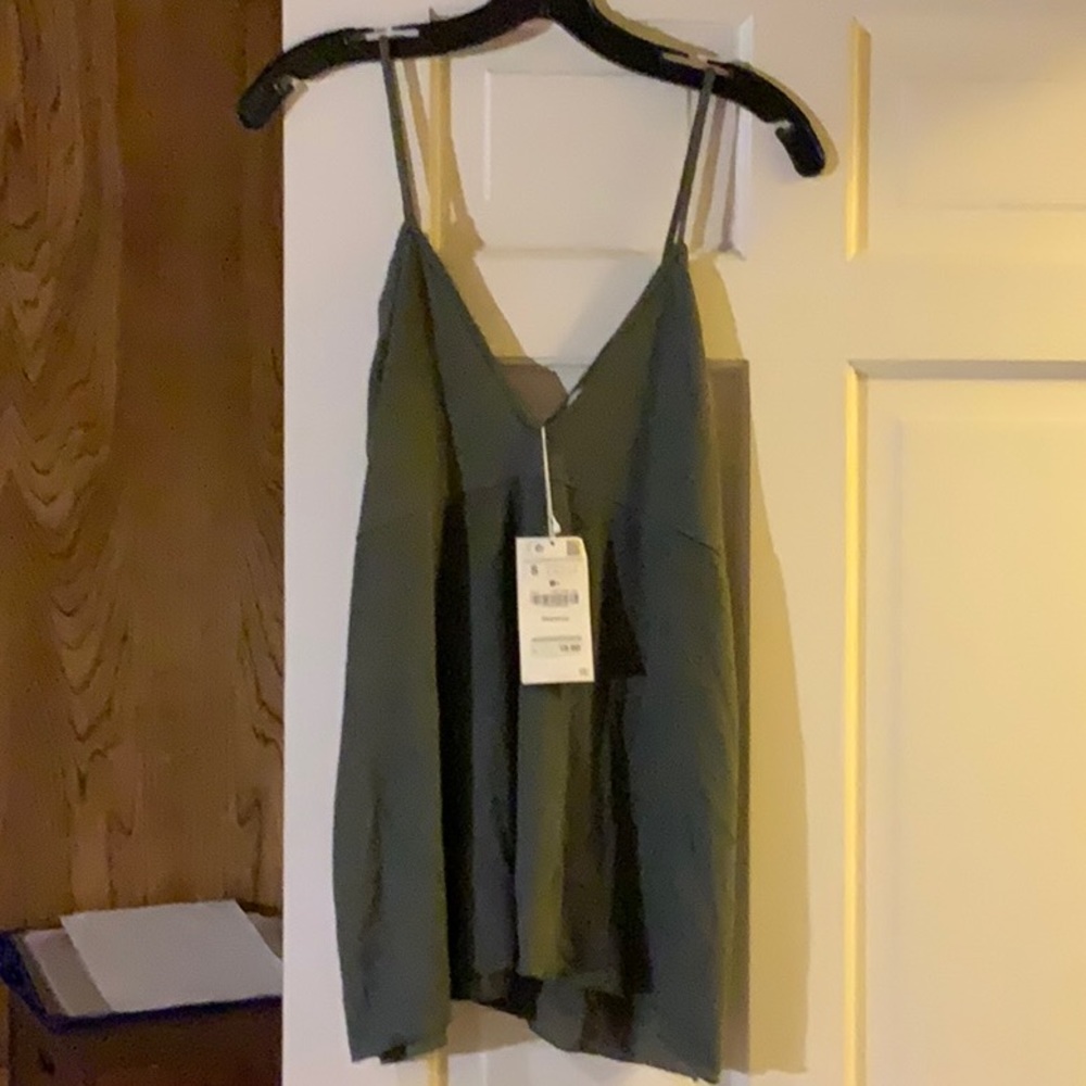NWTOlive Green Zara V Neck tank Sz S